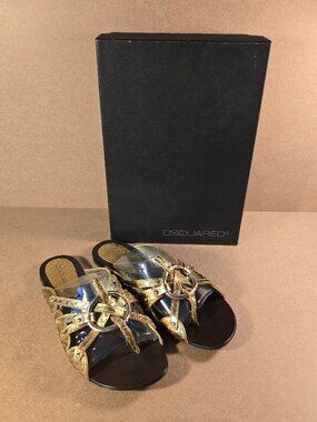 DSQUARED2 D6009 Vintage Flat Sandal Gold-tone LeatherStrap Designs  *Very Good